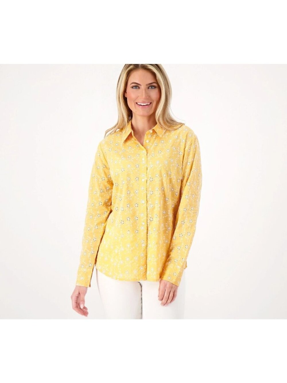 Candace Cameron Bure Eyelet Shirt Small Regular Button Front Cantaloupe Career